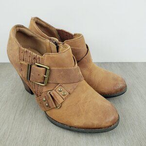 Clarks Indigo Women's 7.5M Heels Brown Leather Side Zipper Shoes Bootie Slip On